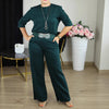Pant Set Women Three Piece Sets Round Neck Full Sleeve Tops Mid Length Coats Wide Leg Long Pants High Waist Y2k Work