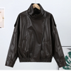 Stand Collar Leather Bomber Jacket For Women Spring Autumn Pockets Motorcycle Jacket Street Y2K Lady Bike Outerwear