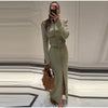 Elegant Commute Women's Long Skirt Suit Stand Neck Full Sleeve Slim Cropped Blazer Jacket Split Skirts Lady Solid Outfits