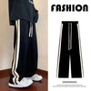 Korean Wide Leg Pant Women Loose Casual Striped High Waist Woman Hiphop Elastic Waists Pocket Straight Pants