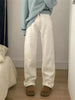Winter Warm White High Waisted Denim Jeans Women Straight Leg Retro Wide Leg Denim Pants Cord Velvet Casual Slim Denim Trousers