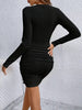 French Elegant Solid Color V-Neck Slim-Fit Dress, Year Women's Clothing, Autumn and Winter Base Knit Dress