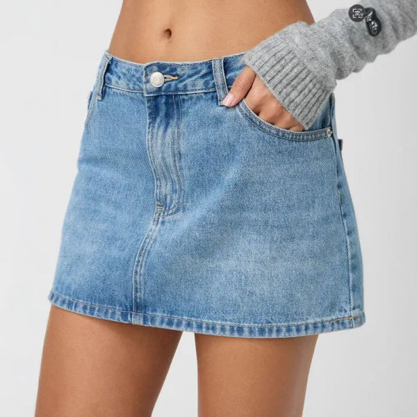 Washed Denim Skirt Women Simple All-match Girl Mini Skirts Temperament Commuting Style Female Clothing