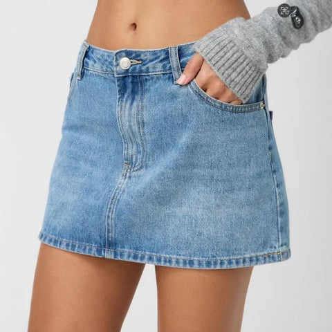 Washed Denim Skirt Women Simple All-match Girl Mini Skirts Temperament Commuting Style Female Clothing