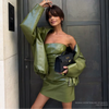Chic Pu Leather Women's Jackets Skirts Suit Vintage Stand Collar Zipper Full Sleeve Outfits Female Autumn Lady Streetwears