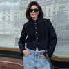 Black Court Style Cropped Jacket For Women Elegant O-neck Long Sleeve Double Breasted Coat Lady Spring Chic Outwear