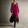 Elegant Women Velvet Dress Lace Splicing Lantern Long Sleeves V Neck Midi Dress Asymmetric Lace Hem Evening Party Dress