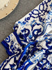 Spring Autumn Retro Palace Long Sleeved Standing Neck Waist Slim Appearance Single woman Breasted A-line Celadon Print Dress