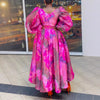 Elegant Plus Size Women's Maxi Dresses Floral Print Chiffon Puff Sleeve Round Neck Loose Ankle Length Boho Party Long Dresses