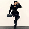 Sexy Hollow Out Puff Sleeves Top Women Chic Waist-cinching Single-breasted Shoulder Pad Short Coat Lady Solid Outwear
