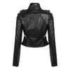 Women Fitted Black Faux Leather Biker Jacket Slim Waist Zip Up Moto Coat Y2K Streetwear
