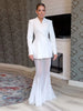 Elegant Solid Blazer Skirt Set Women Long Sleeve Button V-neck Blazer Lace See Through Long Skirts Spring Party Lady Suit
