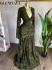 Women Floral Velvet Long Sleeve Wrap V-neck Stacked Ruched Mermaid Maxi Dress Birthday Holiday Long Dresses Vestidos