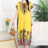 Women Bohemian Ethnic Printed Holiday Dress V-Neck Elastic Waist Casual Batswing Sleeve Mid Dress Elegant Vintage Retro Dress