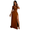 Women O-neck High Split Ruched Bodycon Midi Maxi Dress Fall Street Evening Party Club Vestidos Sexy Long Dresses