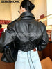 Women's Black Faux Leather Cropped Moto Jacket Asymmetric Zip PU Biker Coat Female Autumn Vintage Punk Outerwear