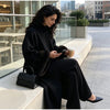 Lady Long Wool Blend Coat Stand Collar Faux Fur Cuffs Belted Waist Loose Oversized Maxi Wrap Outerwear Elegant Winter Overcoat