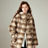 Women Woolen Long Coat Winter Nomadic Style Sheep Wool Plaid Hooded Cow Horn Buckle Female Overcoat