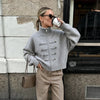 Casual Women's Cardigan Sweater Turtleneck Zippers Full Sleeve Button Decoration Lady Coats Autumn Female Knitwear