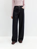 Fall Women‘s High Rise Raw Denim Barrel Leg Jeans, Slim Straight Horseshoe Trousers for Modern Minimalist Style