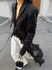 Jacquard Patchwork Long Coat Women Autumn Elegant Irregular Hem Full Sleeve Bandages Dell V-Neck Chic Streewear