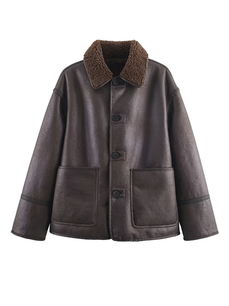 Women Lapel Single Breasted Pocket Decoration Long Sleeve Warm Jacket Female Autumn Winter Casual Street Jackets