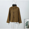 Women's Reversible Double Sided Wearable Short Jacket Stand Collar Asymmetrical Button Plaid Coat Stylish Versatile Outerwear