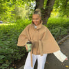 Women's Brown Belt Cropped Poncho Jacket For Women Demi-season Button Cape Cloak Coat Jackets Winter Autumn Spring Black White