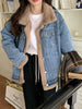 Add Velvet Padded Warm Denim Jacket Female Winter Long Sleeve Short Coat Lamb Cashmere Cotton-padded Jacket Female