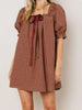 Women Gingham Plaid Mini Dress y2k Babydoll Short Dress Puff Sleeve Square Neck Cute Silky Bow Tied Loose Dresses