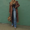 Women's Vintage Brown Suede Trench Coat Long Belted Overcoat Retro Windbreaker Female Date Commuter Streetwear Outerwear