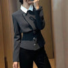 Light Slim Fit Blazers Women Fake Two Piece Patchwork Button Suit Jacket Autumn Vintage Office Lady Female Simple Tops