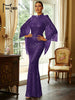 Elegant Apricot Sequin Muslim Party Dress Women Split Sleeve High Neck Bodycon Dubai Evening Dresses Prom Gown