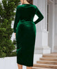Elegant Velvet Bodycon Dress Women Sexy Wrapped V-neck Long Sleeve Ruched High Waist Midi Dress Party Cocktail Dresses Vestidos