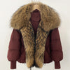 Puffer Coat Women Knit Sleeve Real Fur Coat Winter Large Real Raccoon Fur White Duck Down Jacket Oversized Feather Parka