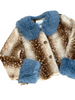 Women Deer Print Faux Fur Cropped Coats Blue Contrast Lapel Cuff Button Up Fluffy Warm Coat Winter Casual Chic Wear