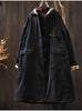 Women Vintage Hooded Button Parkas Plus Cotton Winter Coats Solid Color Patchwork Pockets Warm Long Parkas