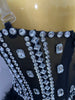 Stock Women Sexy Sparkly Rhinestone Mesh Feather Long Dress Elegant Evening Party Celebrate Birthday Performance Costume