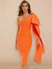 Bodycon Women Dress Sexy One Shoulder Long Sleeve Orange Black Blue Bow-Knot Wedding Evening Party Dresses Vestido