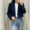 Autumn Solid Color Cropped Suit Jacket for Women Turn Down Collar Single Button Blazer Female Casual Office Lady Blazers Coat