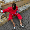 Women Solid Zip Up Two Piece Set High Neck Loose Jacket Wide Leg Track Pants Spring Autumn Casaual Hip Hop Outfit