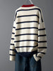 Women's Striped Button Front Cardigan, Cute Heart Pattern Knit Coat, Casual Outwear