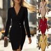 Spring and Autumn Women's Long Sleeve Dress High Waist Slim V-neck Office Elegant Hip Mini Short Skirt