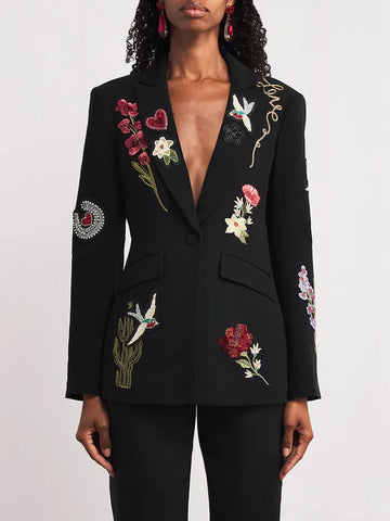 High Street Stylish Designer Suit Set Women's Nail Bead Embroidered Blazer Pants Set 2pcs