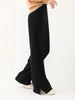 Women Wool Wide Leg Trousers Elastic Waist Side Slit Woman Wool Pants Autumn Winter 100% Merino Wool Knitted Soft Warm Trousers