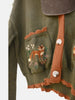 Women Fox Embroidery Cropped Knit Cardigan V Neck Contrast Scallop Trim Pocket Long Sleeve Coat Vintage Cottagecore Sweater