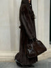 Casual Brown Lace Up Faux Fur Coat Women Turtleneck Full Sleeve Fluffy Loose Striped Long Coats Lady Winter Daily Street Jacket