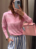 Women Striped Knitted Cardigan Single Breasted Long Sleeve Polo Collar Sweater Casual Knitted Coat