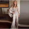 Spring Women Chic Boho Snake Print Pants Set Casual Batwing Sleeve Button Blouse & Wide-leg Pants Lady Vacation Outfits