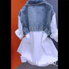 Women Denim Blouse Jacket Spring Autumn Korean Splicing Ladies Cowboy Shirt Tops Casual Stripe Female Windbreaker